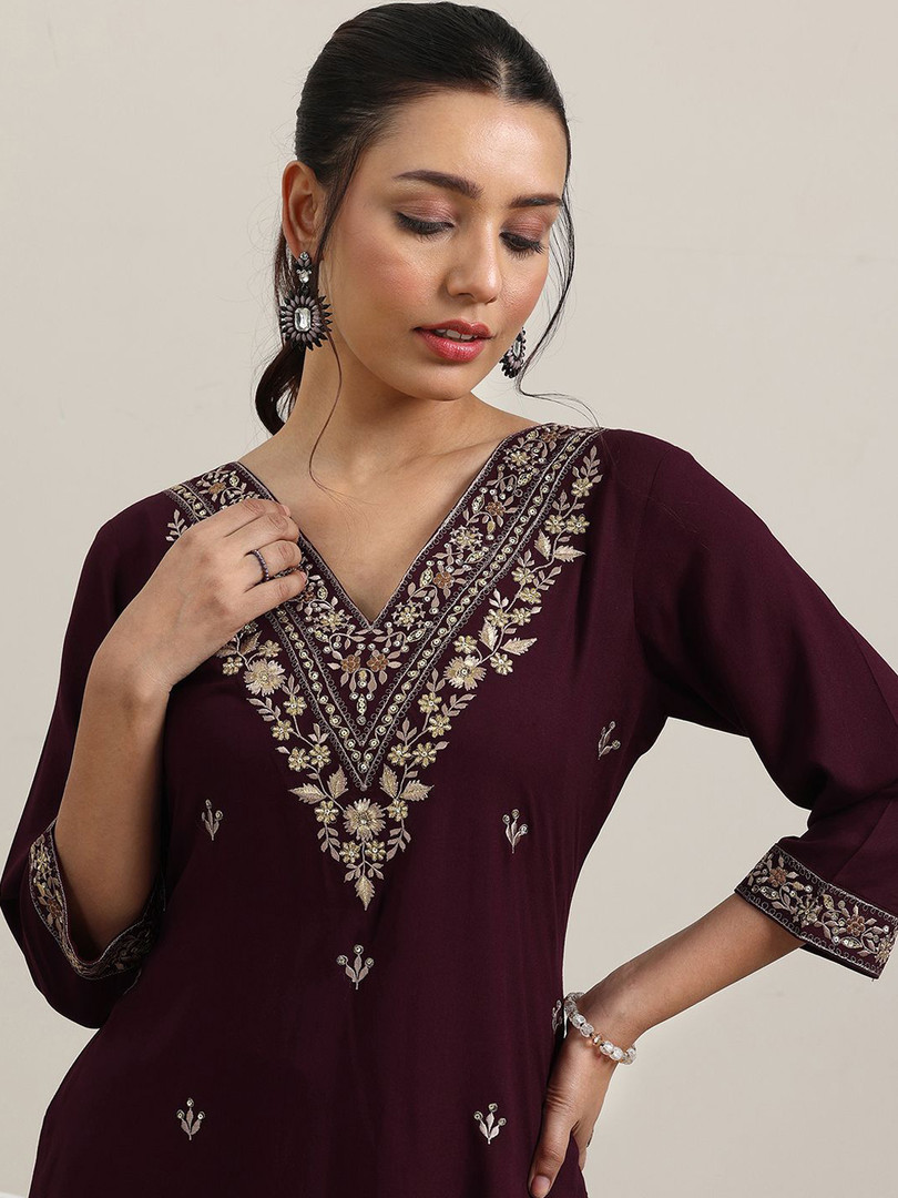 Libas Women Floral Embroidered Regular Sequinned Kurta with Salwar & Dupatta