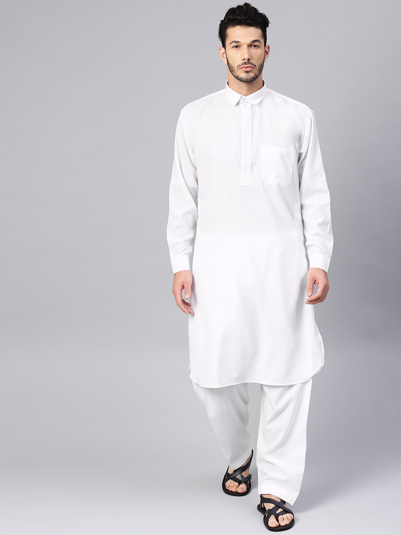 salwar SOJANYA Men White Solid Pathani Kurta with Salwar