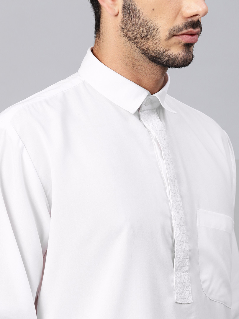 SOJANYA Men White Solid Pathani Kurta with Salwar