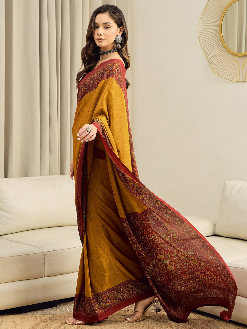 Mitera Ethnic Motifs Pure Crepe Ready To Wear Saree
