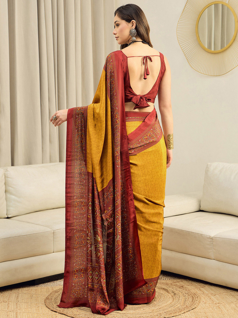 Mitera Ethnic Motifs Pure Crepe Ready To Wear Saree