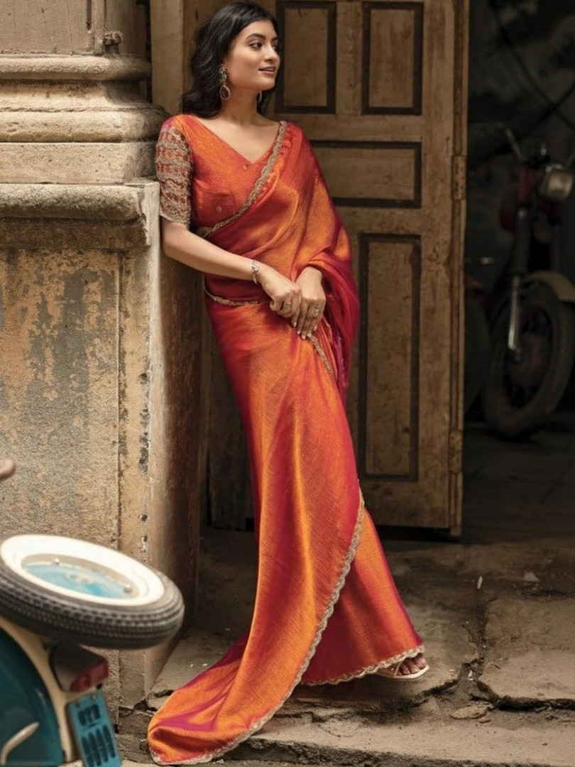 saree Sangria Embroidered Bordered Sarees