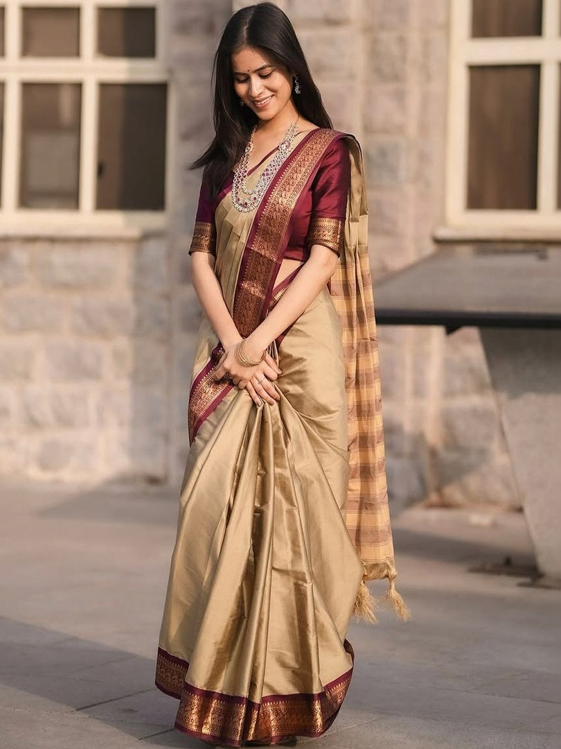 Paramparik Textile Woven Design Zari Silk Cotton Handloom Banarasi Saree