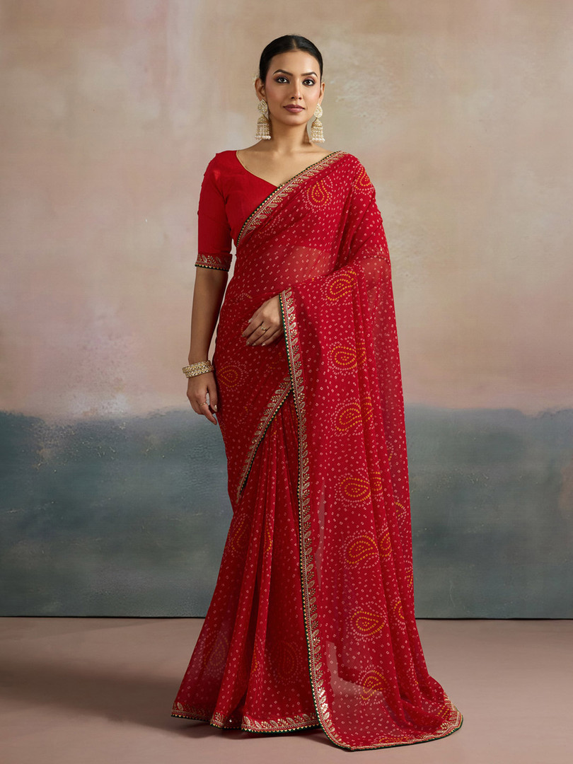 Mitera Sequinned Pure Georgette Bandhani Saree