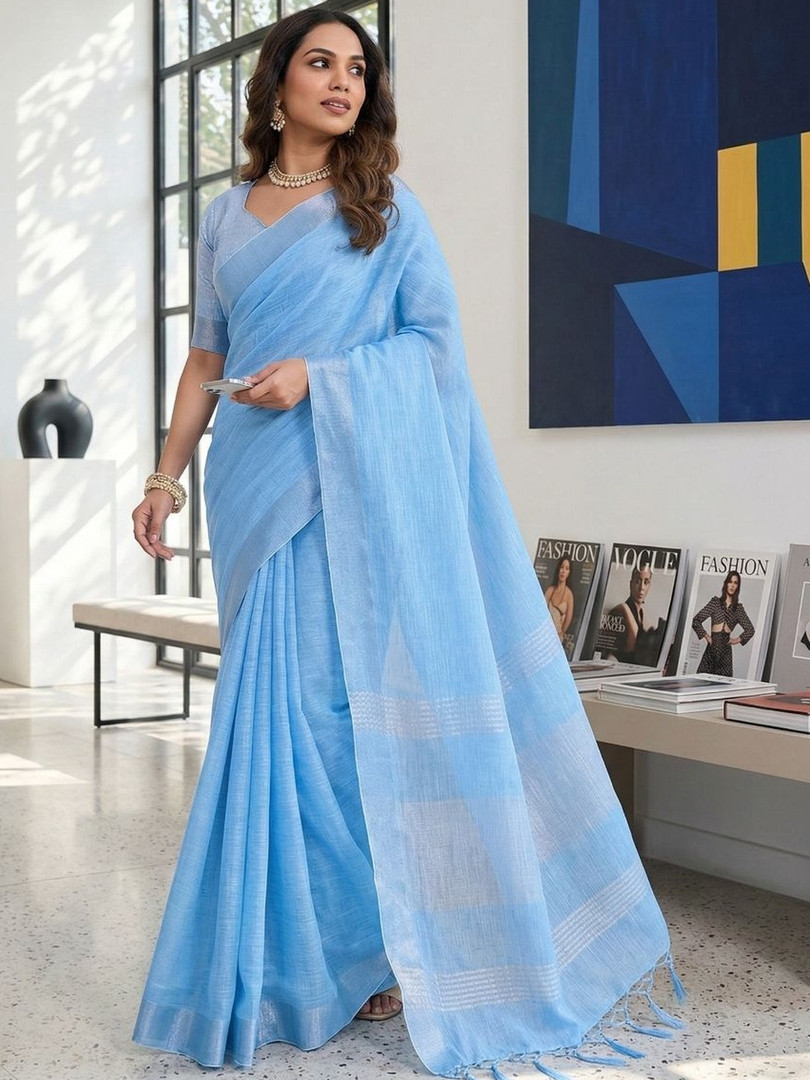 HALKA FULKA Woven Design Linen Saree