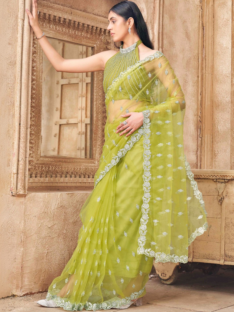Tikhi Imli Embellished Beads and Stones Net Heavy Work Saree