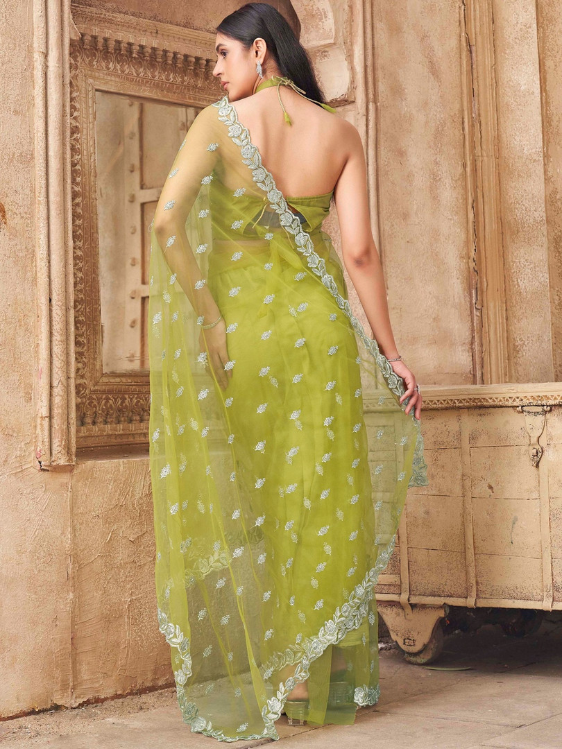 Tikhi Imli Embellished Beads and Stones Net Heavy Work Saree