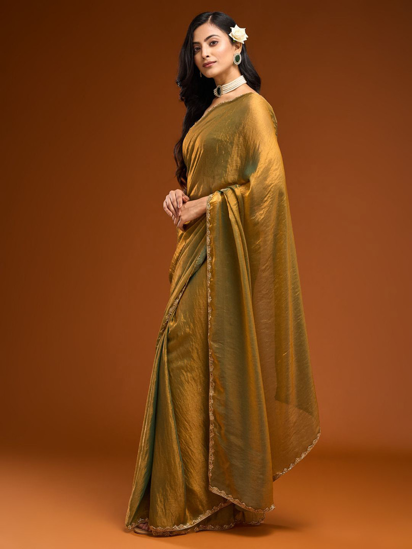 kasee Solid Beads and Stones Saree