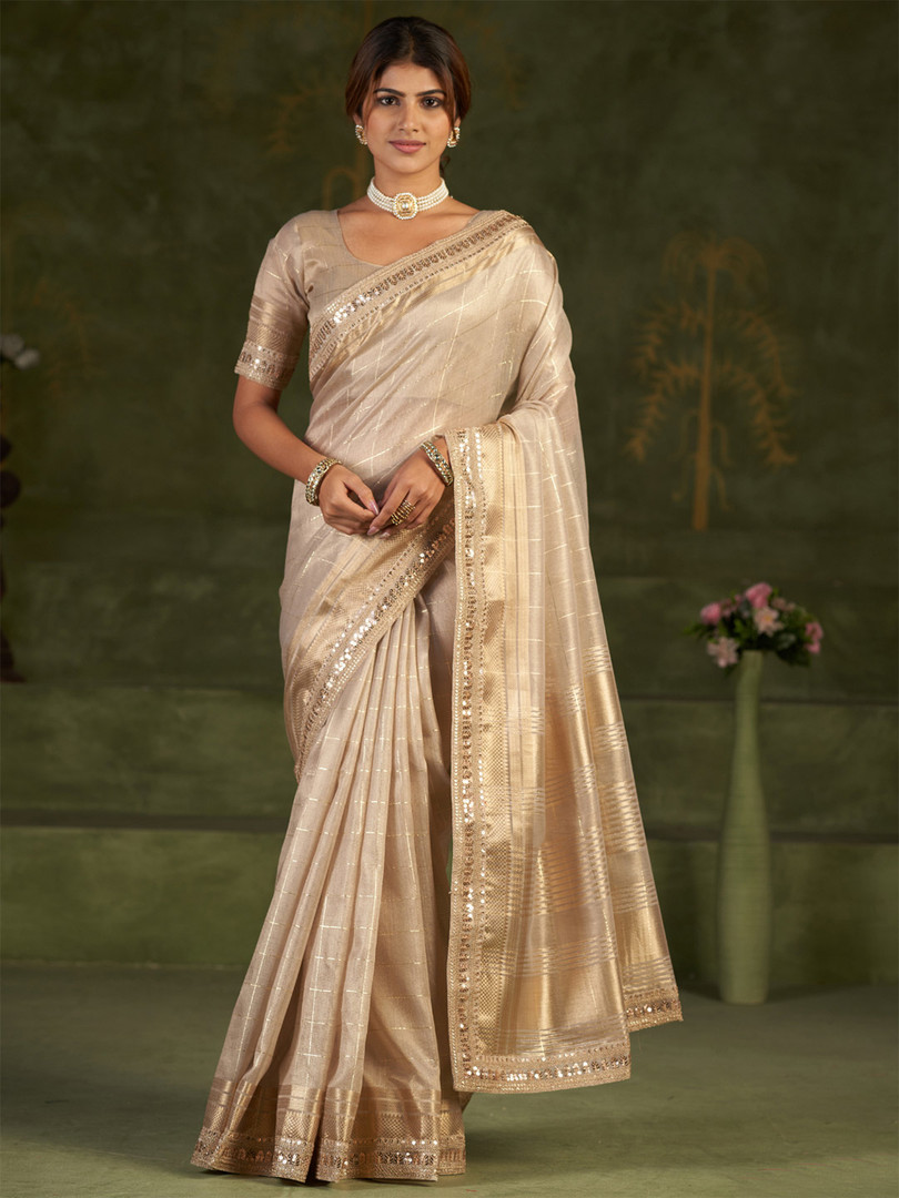 saree Parmila Fashion Woven Design Sequinned Organza Heavy Work Mysore Silk Saree