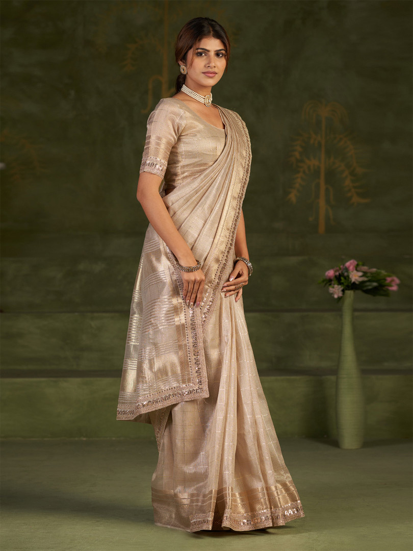 Parmila Fashion Woven Design Sequinned Organza Heavy Work Mysore Silk Saree