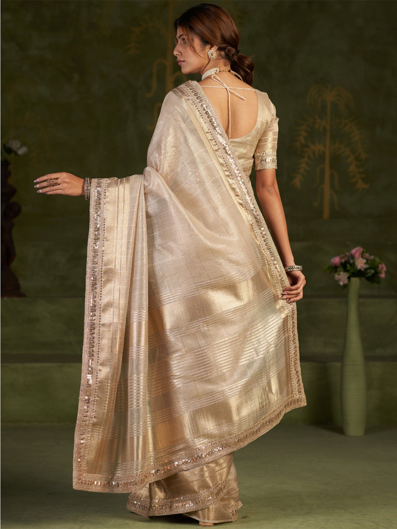 Parmila Fashion Woven Design Sequinned Organza Heavy Work Mysore Silk Saree