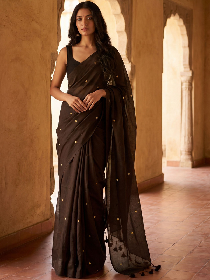 saree Anouk Embellished Zari Pure Cotton Khadi Saree