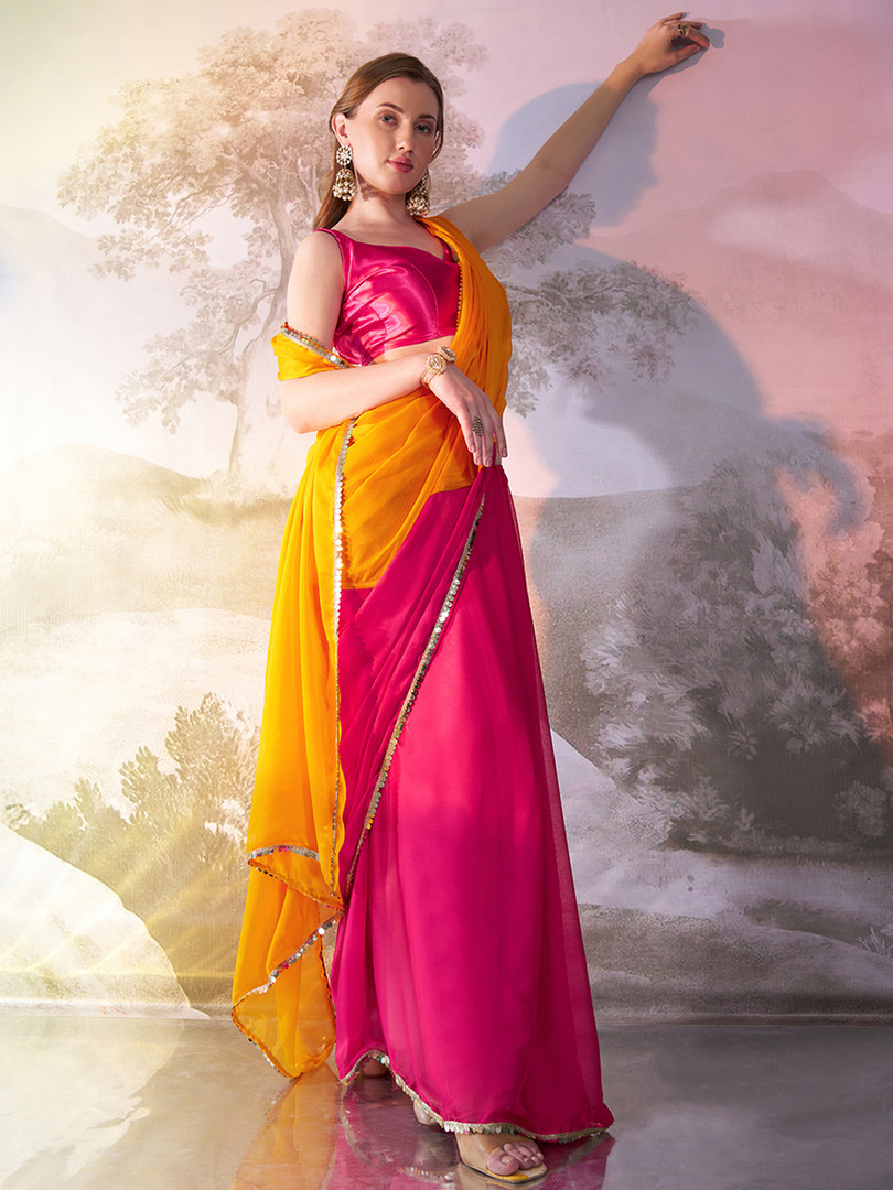 saree Mitera Colourblocked Sequinned Pure Georgette Saree with Embellished Border