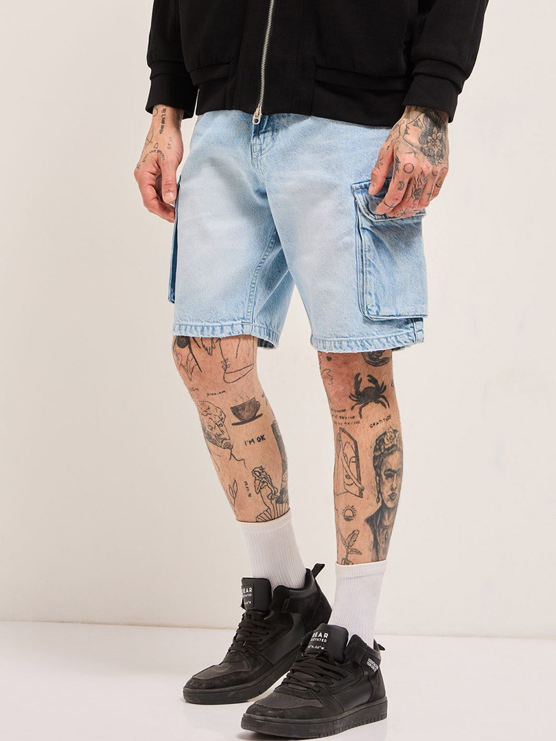 THE BEAR HOUSE Men Cotton Baggy Fit Denim Shorts