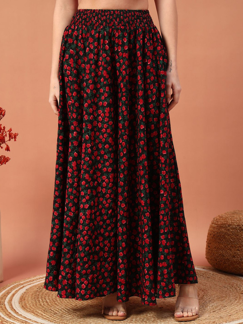 skirts ZWERLON Women Floral Printed Flared Maxi Skirts