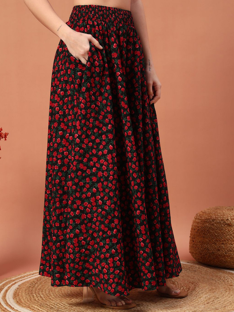 ZWERLON Women Floral Printed Flared Maxi Skirts