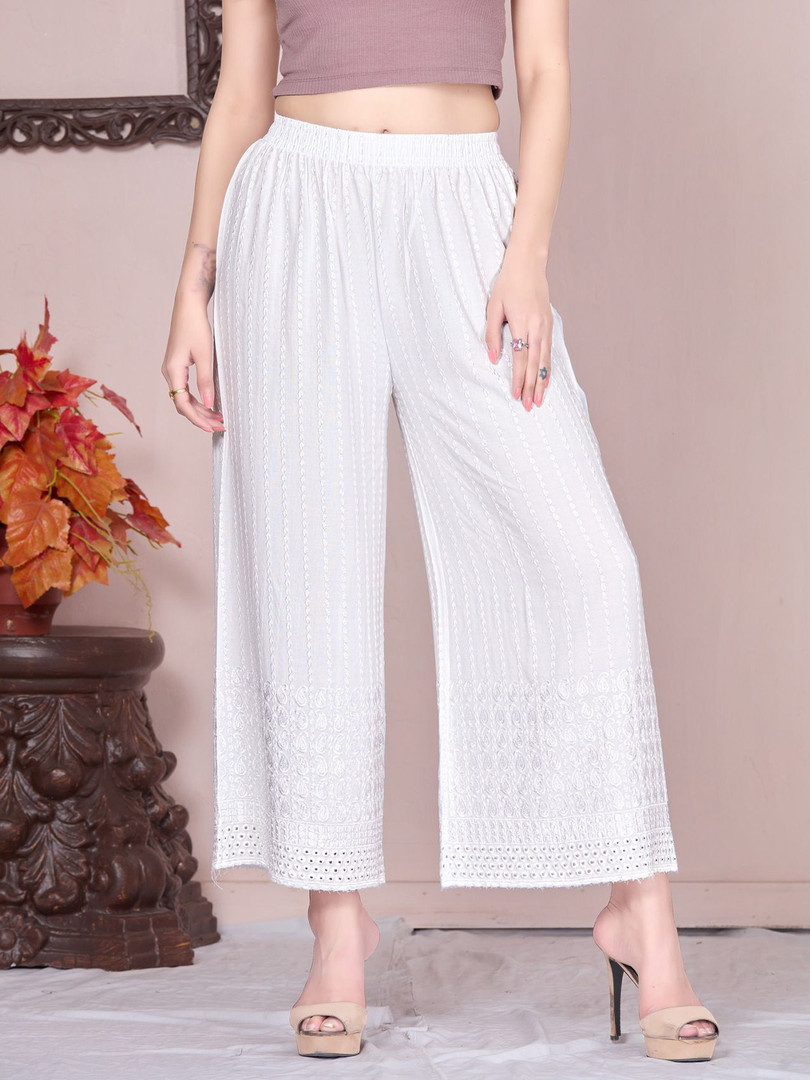 Vivika Women Ethnic Motifs Embroidered Wide Leg Palazzos