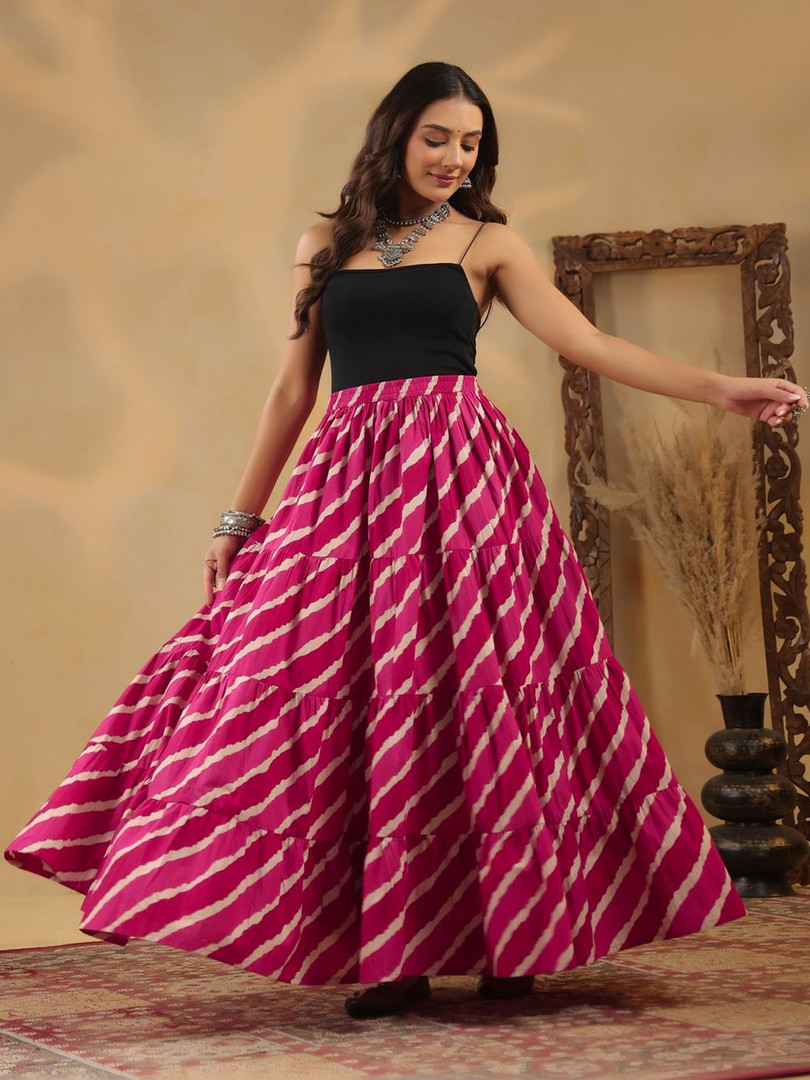 skirts Rimeline Printed Pure Cotton Maxi Flared Skirts
