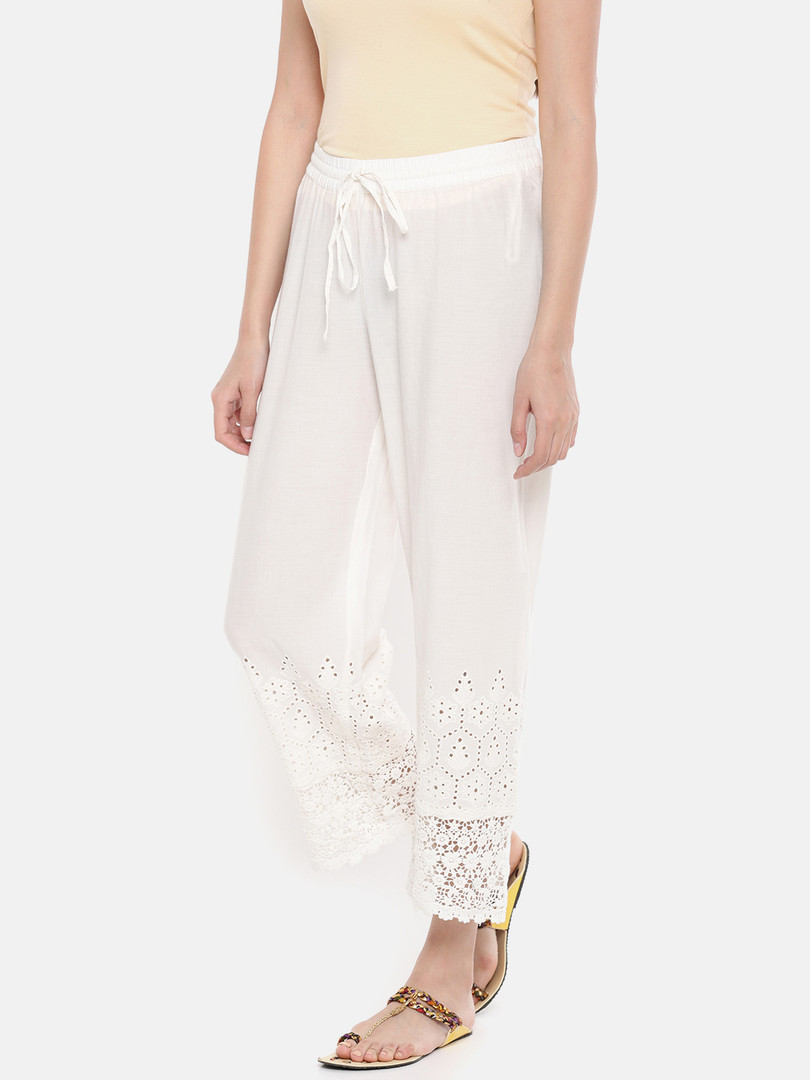 Melange by Lifestyle Women White Straight Self Design Palazzos