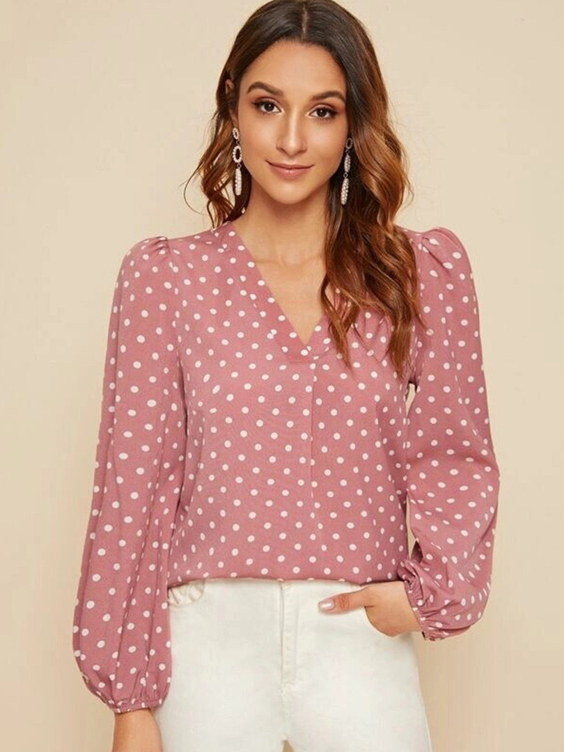 Stylecast X Slyck Polka Dot Printed Puff Sleeve Top