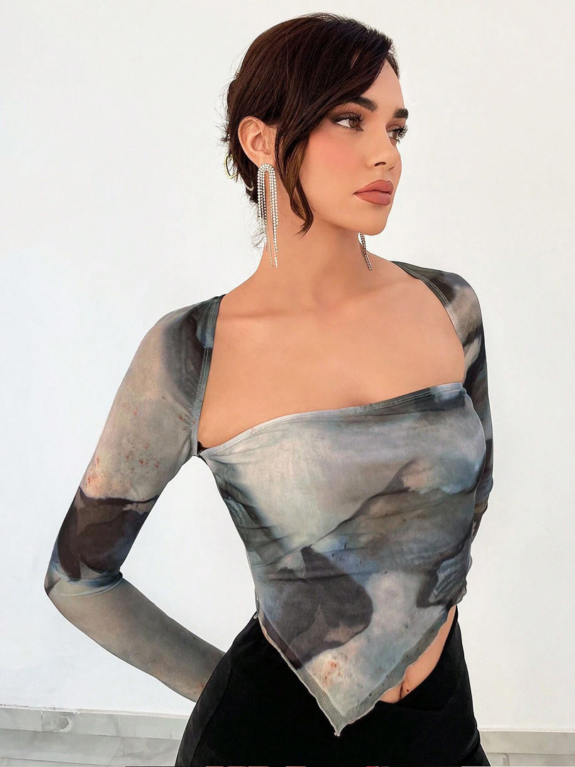 Stylecast X Slyck Abstract Printed Square Neck Top