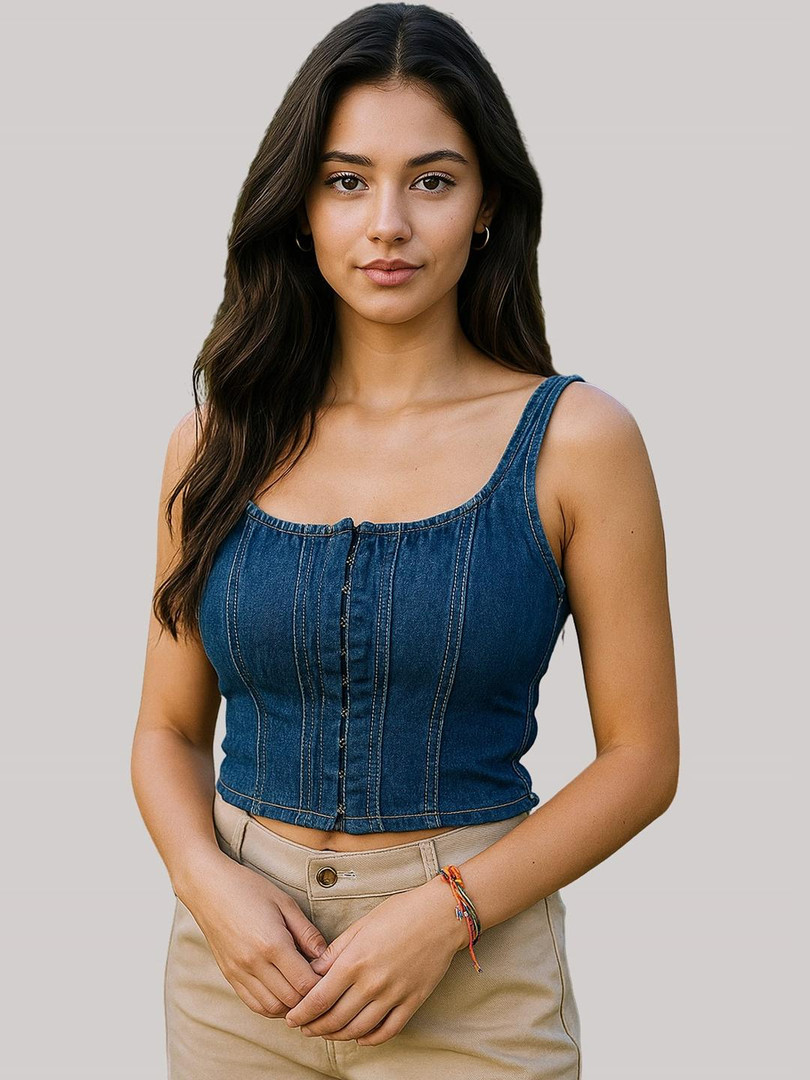 top NUEVOSDAMAS Blue Denim Bustier Crop Top