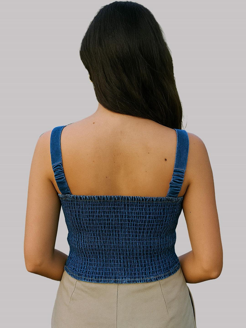 NUEVOSDAMAS Blue Denim Bustier Crop Top