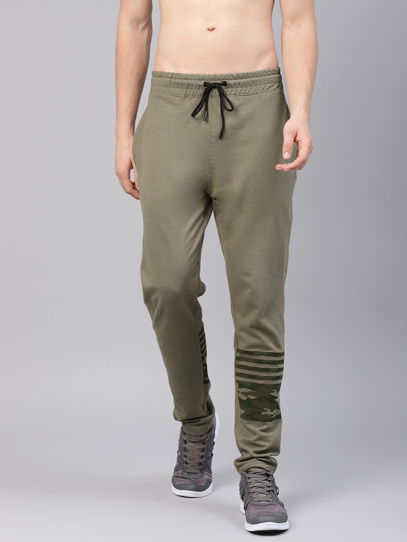 HRX by Hrithik Roshan Men Olive Green Camo Athleisure Track Pants
