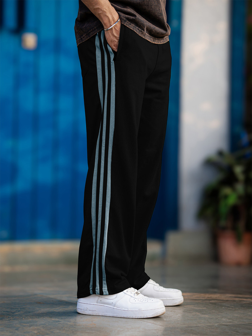 Maniac Men Cotton Relaxed Fit Side Stripes Track Pants