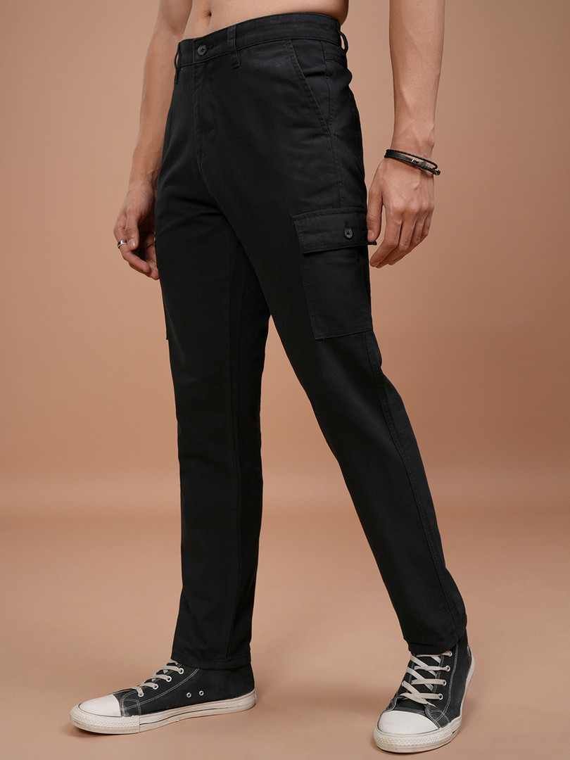 HIGHLANDER Men Tapered Fit Mid-Rise Cotton Cargo Regular Fit Trousers