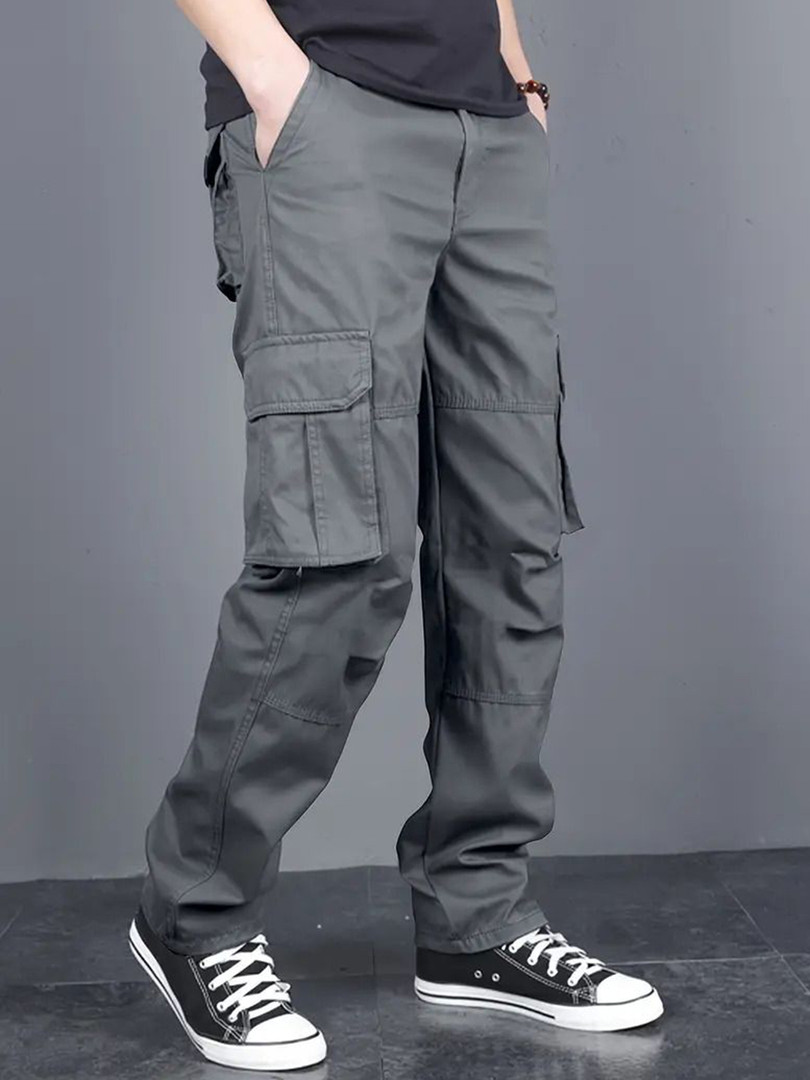 FABRIPPLE Men Cotton Classic Mid-Rise Loose Fit Cargos Trousers